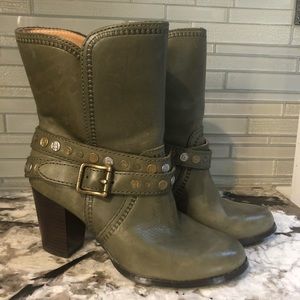 Authentic Fossil Green Leather Ankle Boots